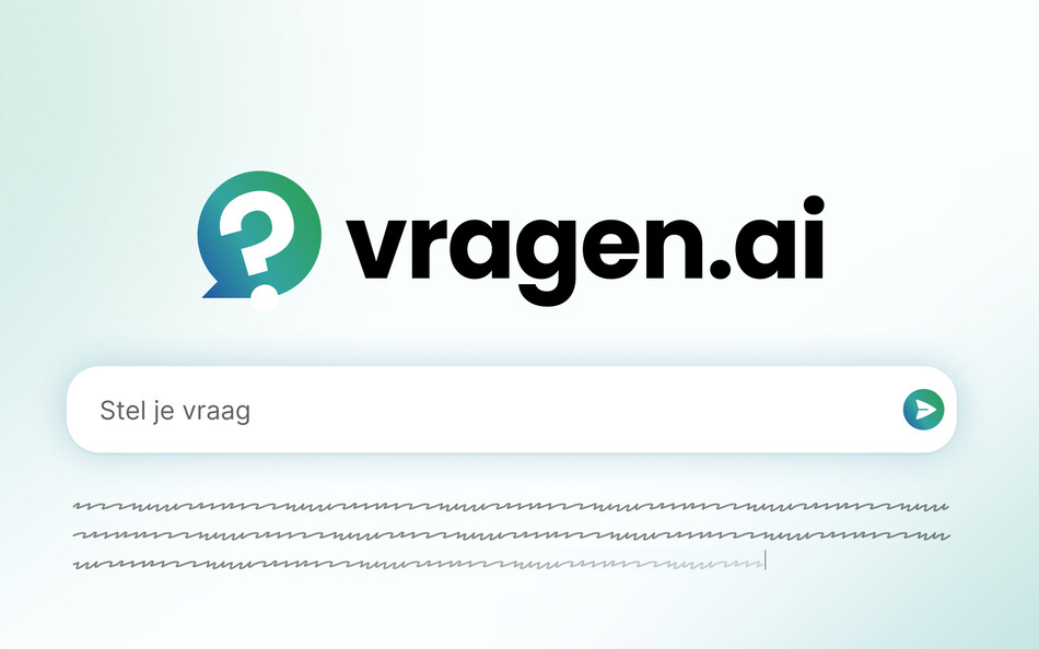 Logo vragen.ai en invoerveld voor een vraag